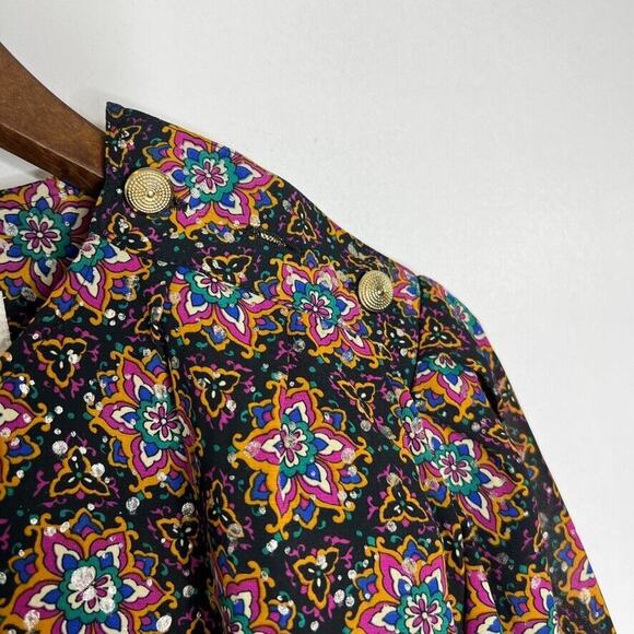 Jordan Vintage Black Floral Scrunch Waist Long Sleeve Blouse Size 4 - Picture 3 of 7